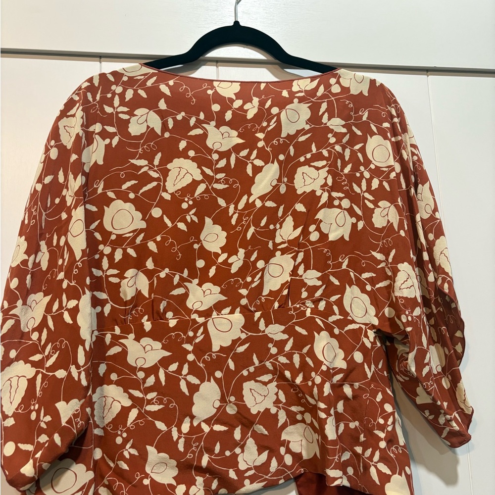 Anna Sui Rust and Cream Floral Blouse